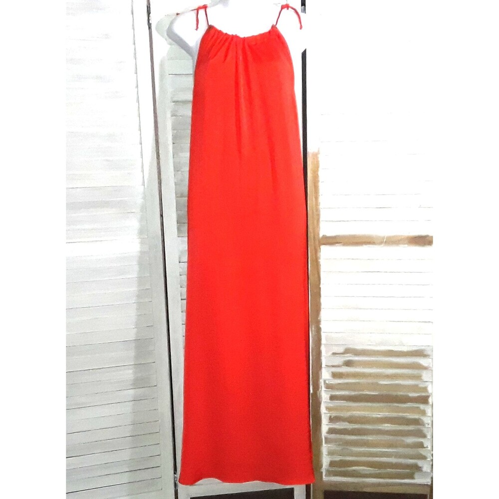 Nicole Miller Dress Size XS Maxi Halter Tie Sleeveless Orange Event Guest